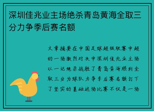 深圳佳兆业主场绝杀青岛黄海全取三分力争季后赛名额